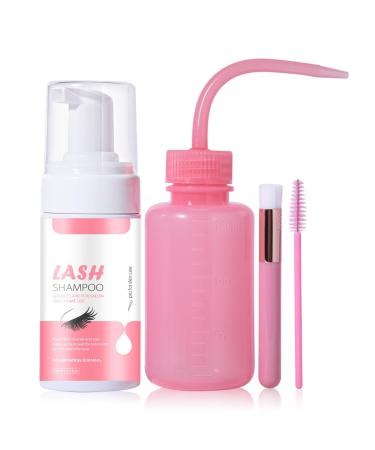 Eyelash Extension Shampoo Gentle Cleanser for Eyelash Extension with Rinse Bottle Brush 100ml Eyelash Extension Foam and Brushes Eyelid Cleanser for Makeup Remover Salo