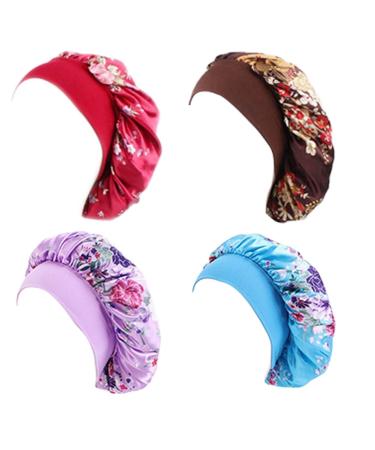 HRUIFENG 4-Piece Women Nightcap Hair Cap Silk Hat(Set-A) 11.8in