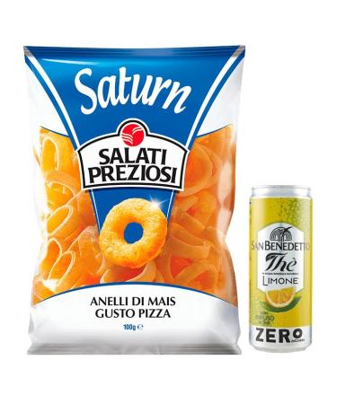 Salati Preziosi Anelli Lot de 20 chips de ma s pour pizza chips de 100 g + 1 sachet de th glac San Benedetto au citron sans sucre 330 ml