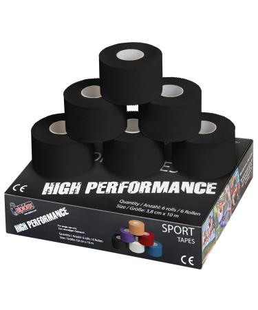 Alpidex 6 Roll Sport Tape Set 3.8 cm x 10 m Joint Tap Association Many colors tearful unelastic sports tape skin -friendly handball football volleyball black