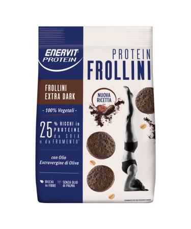 Enervit, Frollini Extra Dark - 100% vegetable - Rich in proteins to maintain muscle tone - Extra virgin olive oil, cocoa, soy and wheat - Without plasma oil, 200 g sachet