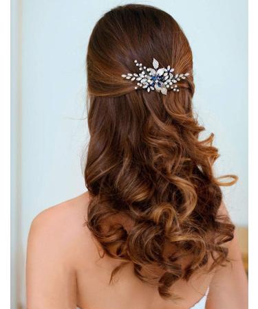 Women's Sapphire Crystal Blue Flower Hair Vine Comb - Silver Wedding Accessory - Buy Online on GoSupps.com