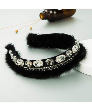 amangul Women Furry Plush Headband Prom Hair Hoop Crystal Chain Bandana - Buy Online on GoSupps.com