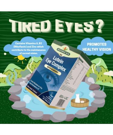 Natures Aid Lutein Eye Complex with Bilberry 90 Tablets - Vegan, UK Made - Supports Normal Vision with Alpha Lipoic Acid, Zinc, Vitamins A, B2, C, E - 90 Count - Buy Online on GoSupps.com