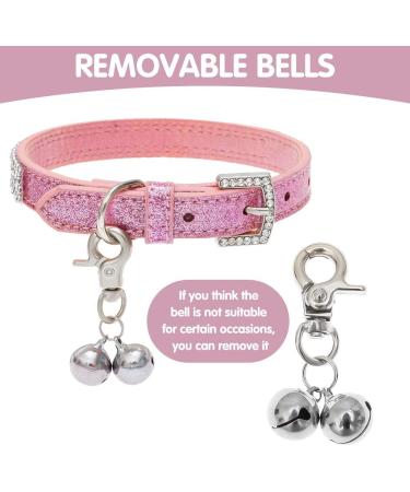 PUPTECK Bling Cat Collar with Double Bells - Adjustable XXS 6-8in Pink for Kitten & Small Puppy - Buy Online on GoSupps.com
