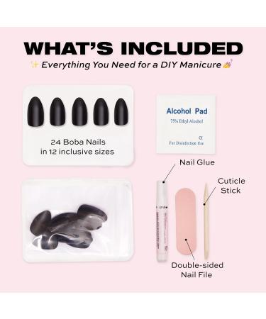 Glamnetic Boba Press On Nails - Opaque Black Short Almond Reusable Nails | 24 Nail Kit - Buy Online on GoSupps.com