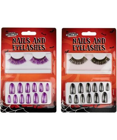 Tech Island False Nails And Eyelashes Colored 3D Collection For Fancy Dress Night Out Halloween Synthetic Eyelashes and False Nails For Halloween Birthday Party (Purple) - Buy Online on GoSupps.com