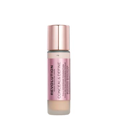 Makeup Revolution Conceal and Define Foundation Full Coverage & Matte Finish F6 for Light/Medium Skin Tones Vegan & Cruelty-Free 0.7 Fl Oz
