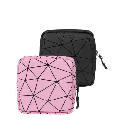 Tampon binding storage 2 pieces tampon storage bag portable tampon bag with zipper period bag mini bags menstruation bags for women girls black+pink