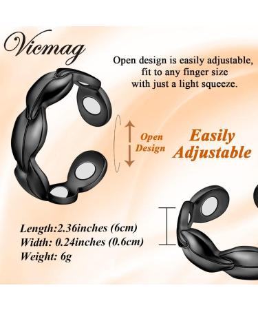 Vicmag Women Adjustable Copper Magnetic Rings - 2PCS 7X Magnets, 3500 Gauss, Pure Copper, Leaf Black - Jewelry Gift Box Included - Buy Online on GoSupps.com