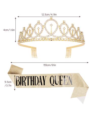 Didder Gold Birthday Crown and Rhinestone Tiara with Birthday Queen Sash Set - Party Accessories for Women and Girls - Buy Online on GoSupps.com