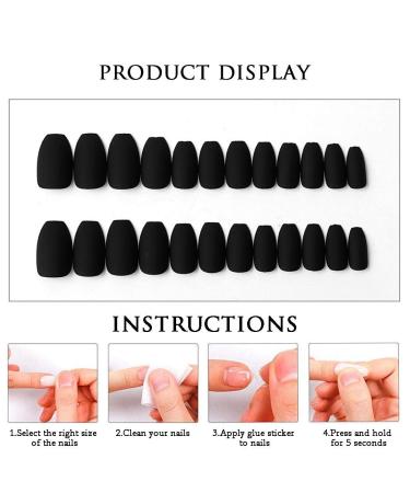 Handcess 24Pcs Black Ballerina Matte Coffin Nails - Full Cover Gel Nail Art Tips Set for Elegant Style - Buy Online on GoSupps.com