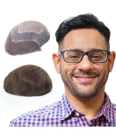 Lordhair knotless toupet for men skin just injected top front human hair system base size 8x10 inch light medium density men hair part - Buy Online on GoSupps.com