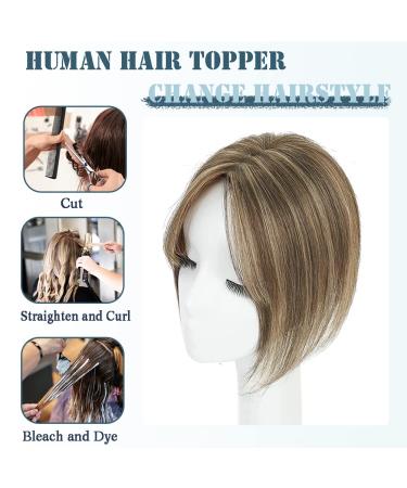 SARO-UP 10 Real Human Hair Clip-In Hair Topper for Women with Thinning Hair - Medium Brown & Honey Blonde (P4/27) - Hair Extensions for Thinning Hair/Hair Loss - Buy Online on GoSupps.com