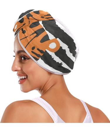 Super Absorbent Tiger Striped Hair Towel 2 Pack | Quick Dry Hair Turbans with Button Wrap for Women & Girls - Buy Online on GoSupps.com