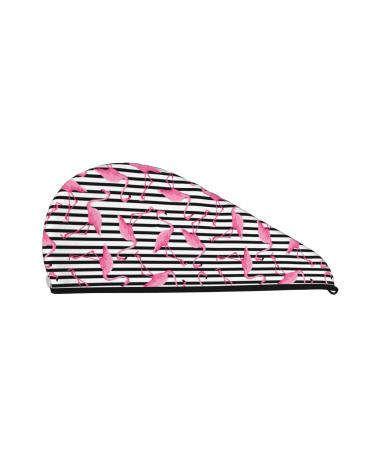 Hair Towel Wrap Hair Drying Towel with Button Towel Turban Head Towel to Dry Hair Quickly (Flamingos)
