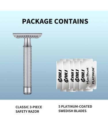 BAILI Stainless Steel Double Edge Safety Razor - Manual Wet Shaving Shaver for Men & Women with 5 Platinum Blades - Buy Online on GoSupps.com