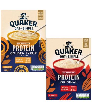 Porridge Bundle With Quaker Oat So Simple Protein Golden Syrup Sachets 344g and Oat So Simple Protein Original Porridge Sachets 8x37.73g (2 Pack)