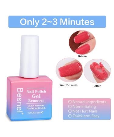 Besnel Gel Nail Polish Remover 5 Pack - Professional Non-Irritating Formula with Nail File, Cuticle Pusher - Quick, Easy Gel Polish Removal without Foil Soaking - 1 Fl Oz - Buy Online on GoSupps.com
