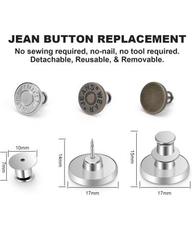 Adjustable Reusable Jean Buttons Set | Metal Pants Button Replacement - 12 Sets | No Sew, No Tools Required | Instantly Tighten Loose Jeans - Buy Online on GoSupps.com