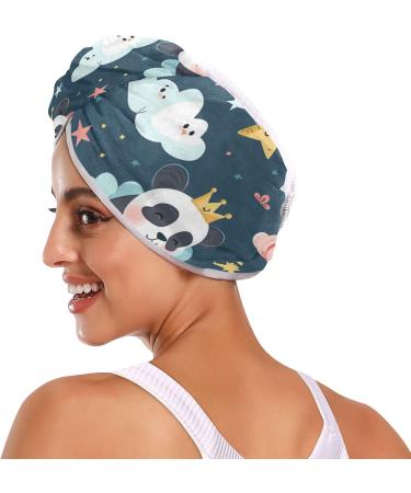 Small Pandas Clouds Stars Hair Towel 2 Pack - Super Absorbent Quick Dry Hair Turbans for Women & Girls - Buy Online on GoSupps.com