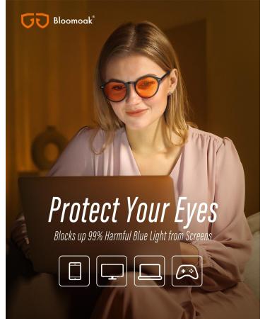 Bloomoak 99.9% Blue Light Blocking Glasses | Gaming & Reading | Relieve Eye Fatigue & Improve Sleep - Retro Black Frame - Buy Online on GoSupps.com