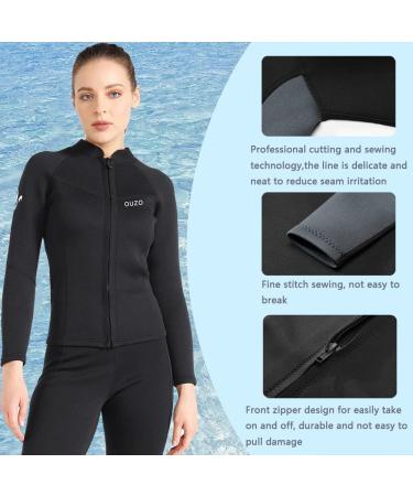 1.5mm Neoprene Wetsuit Top Jacket | Long Sleeve | Front Zip | Women's X-Large | Ideal for Surfing, Snorkeling, Swimming | Black - Buy Online on GoSupps.com