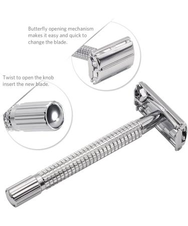 Double Butterfly Razor Plane Wet Razor - Chrome Safety Razor Set with H3 Stand & Leather Case - Buy Online on GoSupps.com