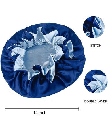 Royal Blue Double Layered Silky Satin Bonnet Cap for Women - Ideal for Curly Hair, Sleeping and Hair Wrapping - Buy Online on GoSupps.com