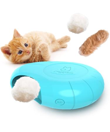 Migipaws Cat Toys Interactive Fluffy Ball Squeak Hide and Seek in a Mice Hole Smart Kitten Teaser Automatic Timer On Off Fur Tail Refill