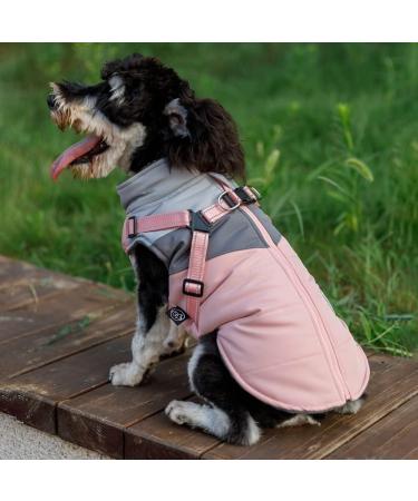Pink + Grey Small Dog Vest Jacket with Harness | Gyuzh Padded Winter Coat for Small Dogs - Buy Online on GoSupps.com