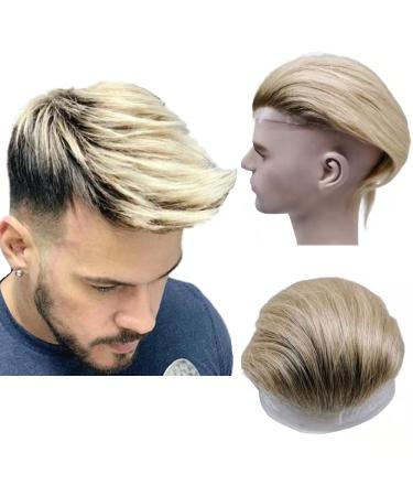 NLW European human hair toupee for men with Soft fine French lace 10x8 Straight hair pieces human hair replacement system for men Light blonde color hair units T4/613 T4/613 Blonde