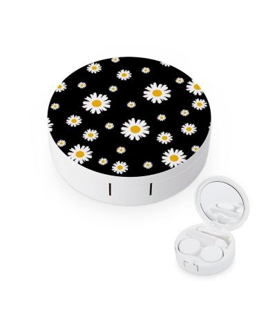 Bagea-Ka White Yellow Daisy Flower Black Pattern Contact Lens Case Box Eye Care Kit Holder Mirror Box with Tweezers Remover Tool Solution Bottle for Outdoor Travel & Home