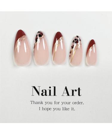 Short French Press Nails - Leopard Print False Nails with Gold Line | Luxury Stiletto Acrylics | 24 Pcs Reusable Stick-On Nails for Women - Buy Online on GoSupps.com