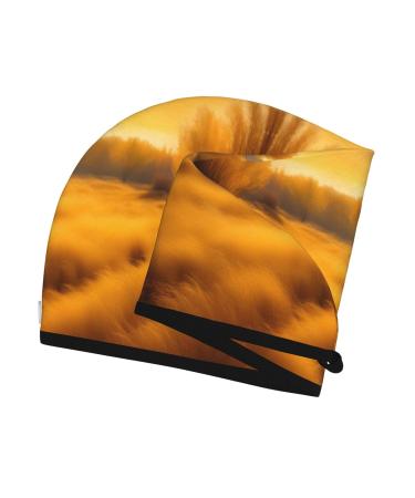Autumn Golden Grass Landscapes SamLng Coral Velvet Dry Hair Cap Ideal for Home Travel Pool Parties & Beaches - Buy Online on GoSupps.com