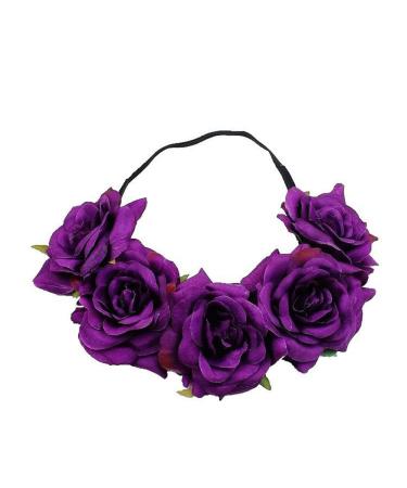 Demarkt flower wreath flower headband flower crown flower hair wreath hairband flower ladies headdress purple