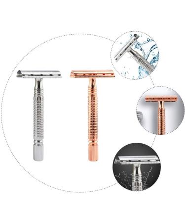 PACKOVE Manual Razor Set - 2PCS Double Safety Metal Shaver for Body & Back Hair - Rose Gold & Silver - Buy Online on GoSupps.com