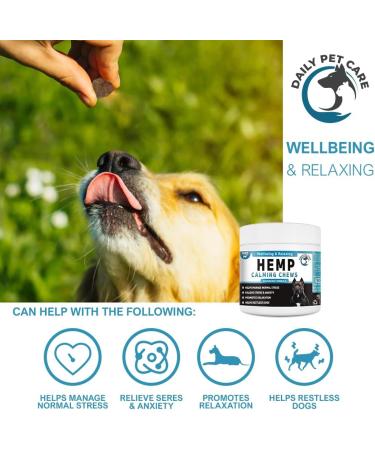 Hemp Dog Calming Treats | Helps with Dog Anxiety Barking Stress Relief Fear Thunderstorm Travel Issues | Natural Dog Calming Product | Hemp Chews Dog Food Anxiety Relief Calming Treats - Buy Online on GoSupps.com