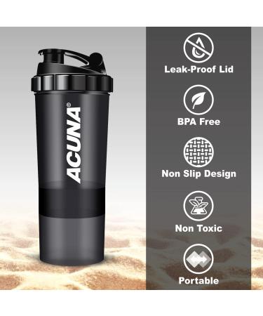 ACUNA Protein Shaker Bottle 600ml - 3-Layer Twist Off Cups - Steel Mixing Ball - Easy to Clean - Gym & Sports Shaker Bottle (Black) - Buy Online on GoSupps.com