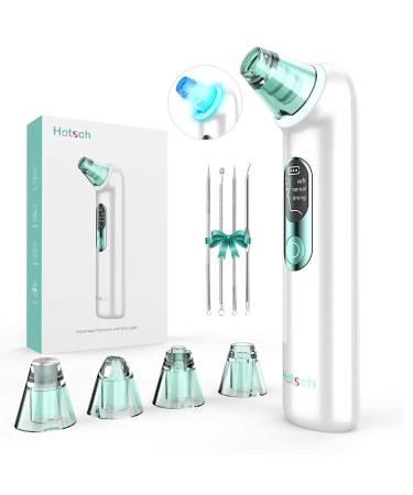 Blackhead Remover Pore Vacuum - Hotsch Blackhead Removal Tool  Pore Cleaner Electric Acne Extractor Kit  LED Display USB Rechargeable with Upgraded Blue Light 4 Replaceable Suction Probes Green