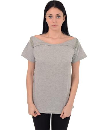 Post Surgery Shoulder Recovery Tshirt | Snap Open Tearaway Shirt | Chemo Port Access | Medium Grey/Women - Buy Online on GoSupps.com