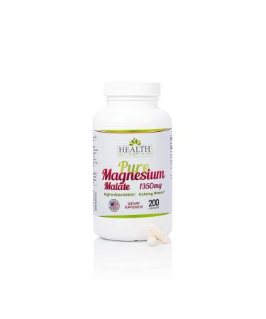 Pure Magnesium Malate 1350 mg - 200 Capsules. Physician Formulated Highly Absorbable, Calming Mineral.