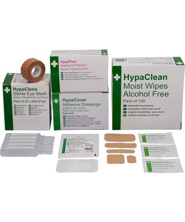 HypaClens Sterile Eye Wash Pods (Pack of 25) with Safety First Aid Essentials Pack - Eye Wash Plasters Wipes Dressings and Tape (251 Pieces) - Buy Online on GoSupps.com