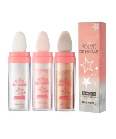 3 Color Polvo De Hadas, Body Brightens the Natural Three-Dimensional Face Blusher Patting Polvo De Hadas Powder Highlighter Makeup (01# 02#03#) 3Color -01# / 02# / 03#