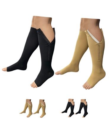 2 Set Open Toe 20-30 mmHg Compression Leg Calf Swelling Zipper Sock (2 Pairs Mix 3X-Large) 2 Pairs Mix 3X-Large