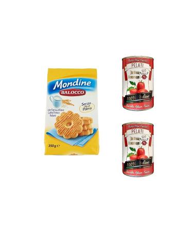 Italian Gourmet E.R. Balocco Mondine Biscuits with rice flour and fresh Italian milk 350g biscuits and cookies + 400g cans of 100% cooked Italian tomatoes