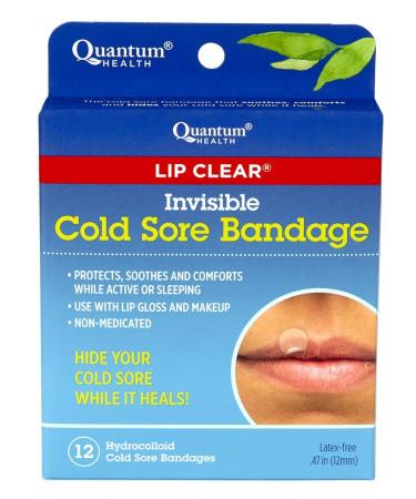 Quantum Health Lip Clear Invisible Cold Sore Bandage, Fever Blister Patch - Patch Soothes and Protects, Hides Cold Sores, Helps Prevent Contamination, 12 Ct