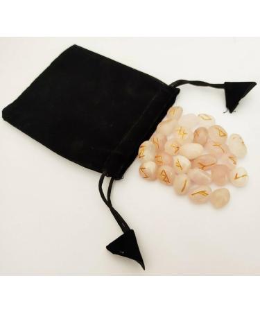 Sharvgun Ensemble de 25 pierres runiques quartz rose avec tableau en bois MDF runique grav lettrage symbolique pa en velours noir/rouge pochette incluse bo te-cadeau - Buy Online on GoSupps.com