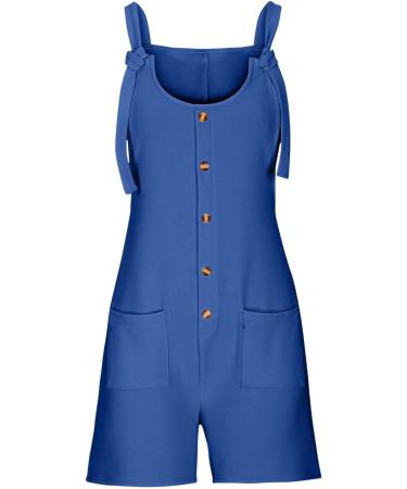 WILLBEST Women's Casual Dungarees Summer Overalls Jumpsuits Short Sleeve Straps Straight Wide Leg Long Pant Romper with Pockets 845-oyvsw-5-blue M - Buy Online on GoSupps.com