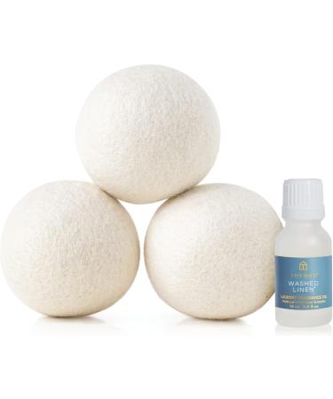 Thymes Washed Linen Wool Dryer Balls Set | 3 Eco-Friendly Laundry Balls + Scented Fragrance Oil – Eliminate Wrinkles Static & Lint – International Shipping Available - Buy Online on GoSupps.com